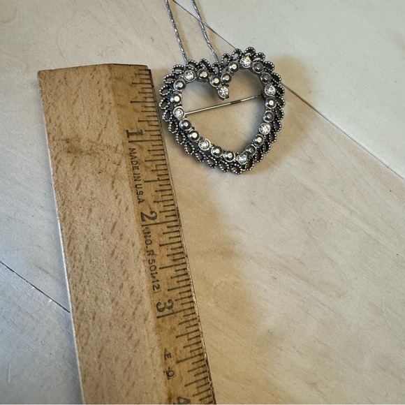 18K RPG Necklace and Silver Tone Rhinestone Heart Pendant Brooch Vintage - Picture 11 of 12